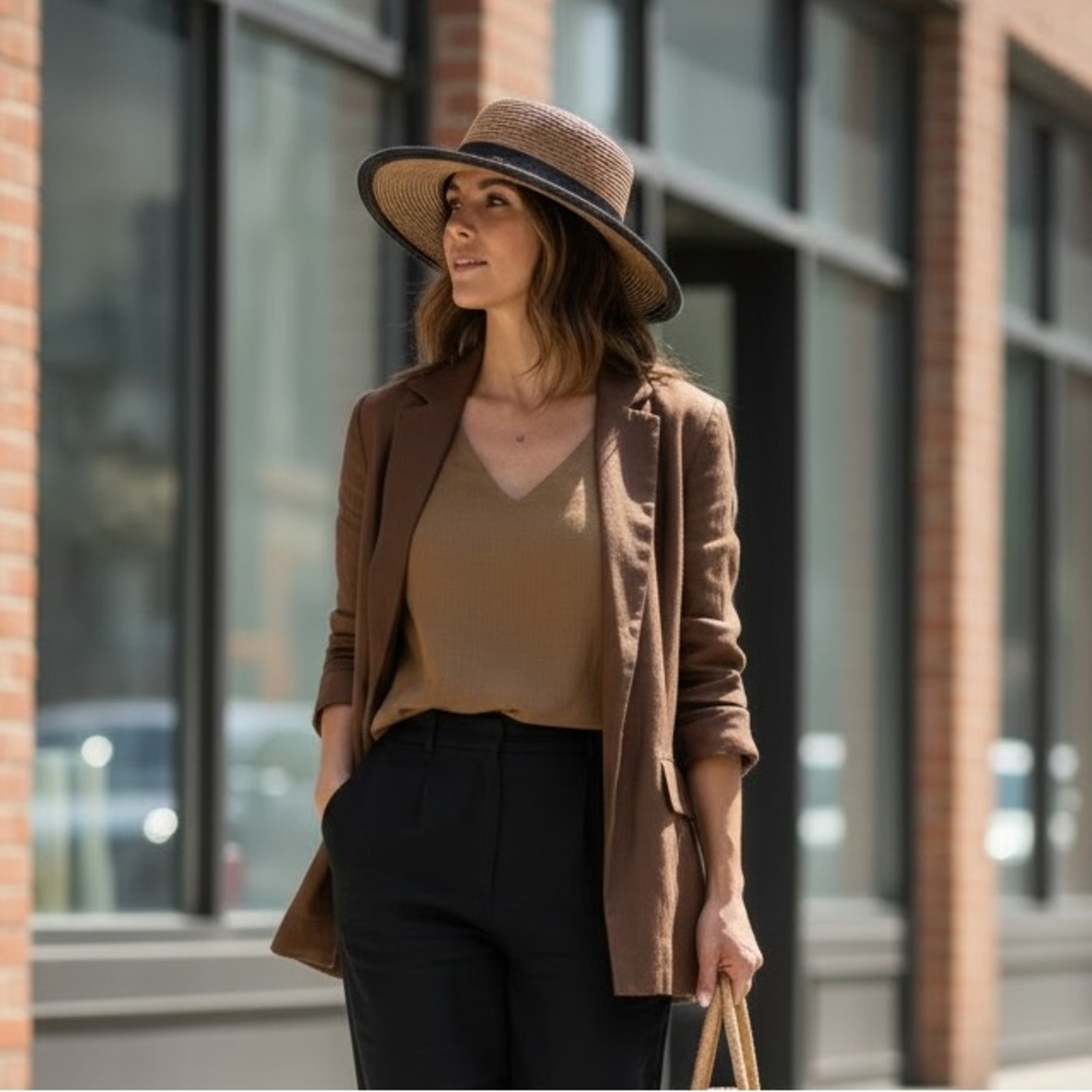 Karen Keith Two-Tone Tan/Brown & Black Women's Hat‎ with Bow - Picture 2 of 8